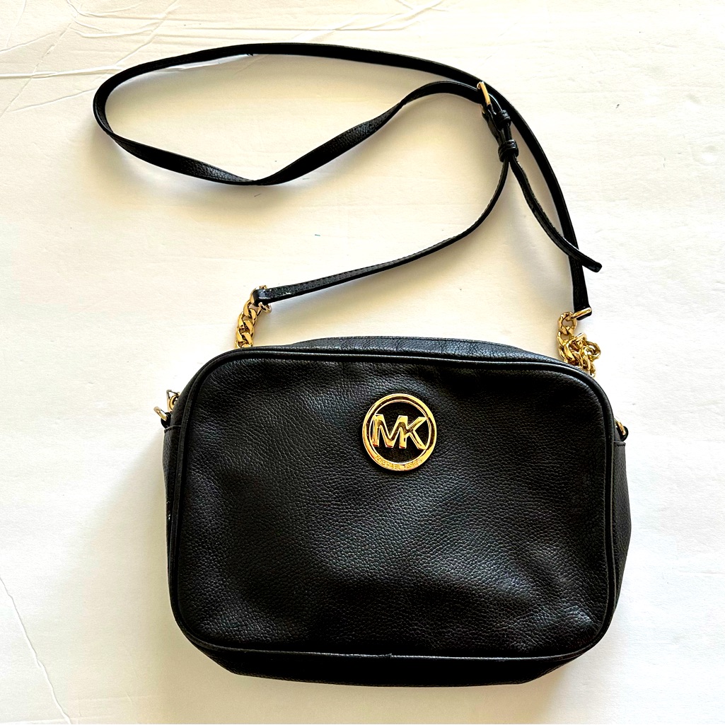 Michael Kors Black Crossbody Bag With Gold Chain
